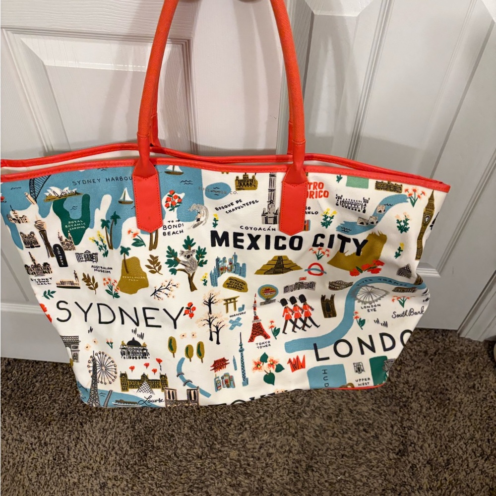 Rifle Paper Co. Cityscape Tote with Red and Blue Accents